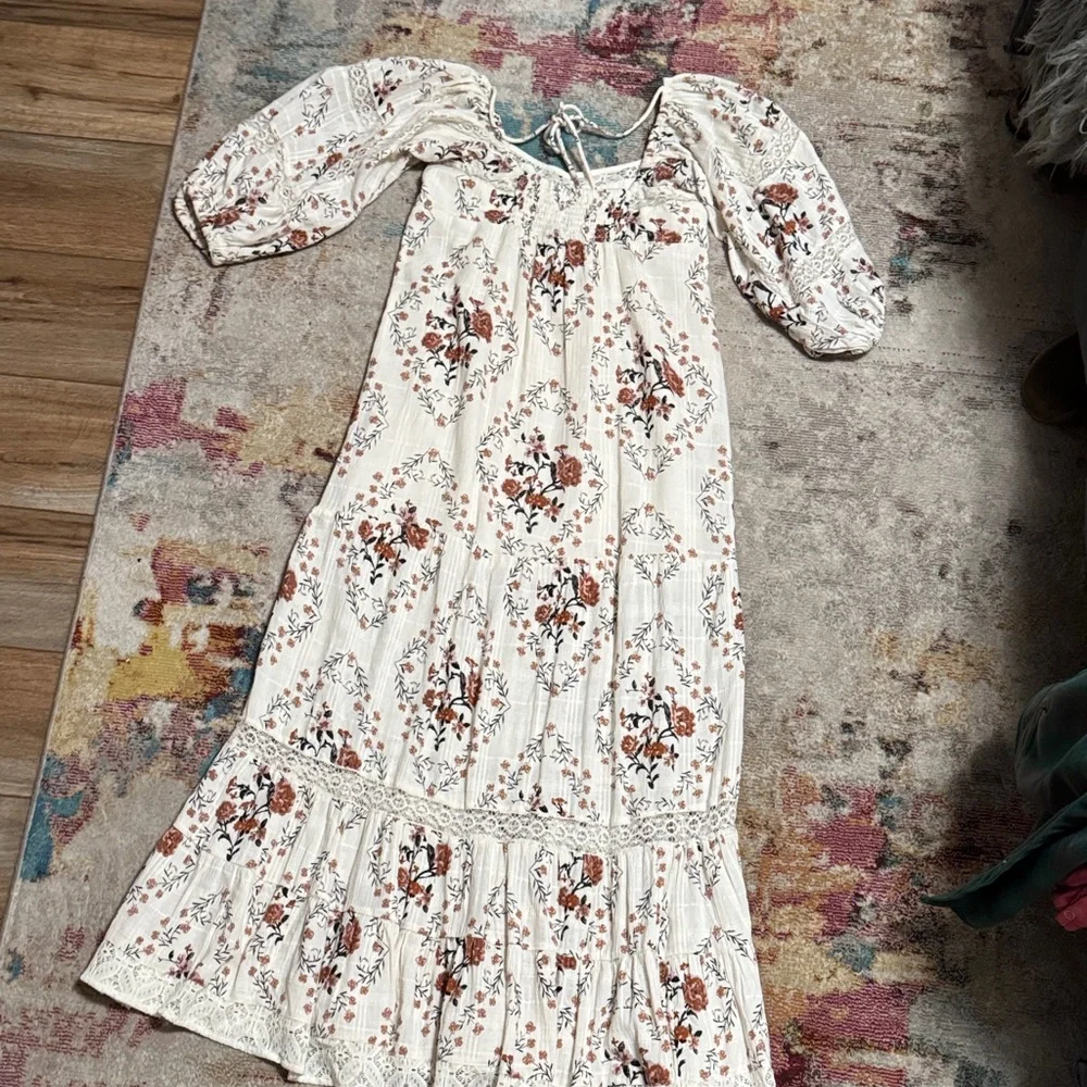 Free People Cream Maxi Dress with Rust Floral Print - Picture 2 of 4